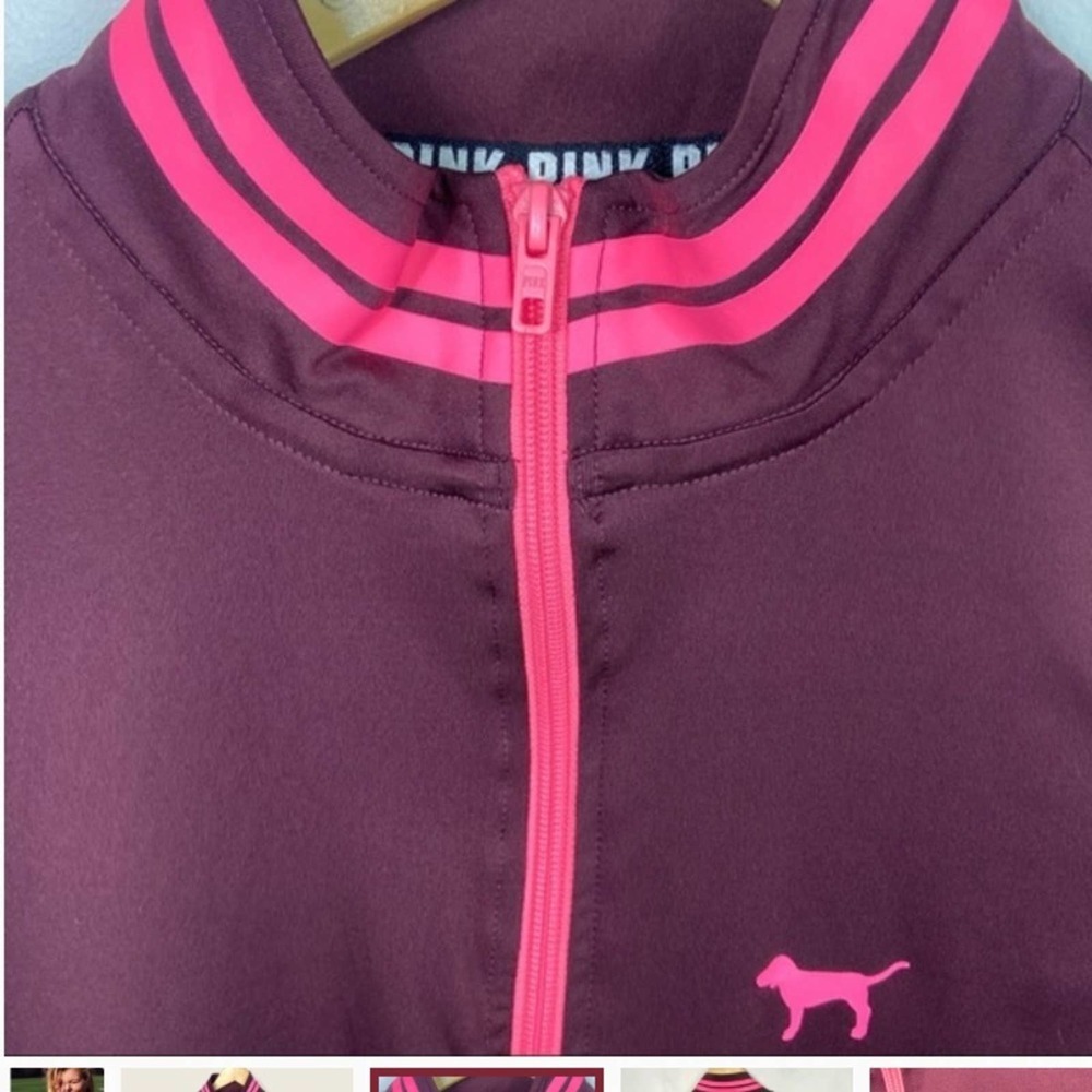 Victoria's Secret PINK Ultimate Pullover Quarter Zip Women's Shirt Maroon Size S - Picture 2 of 4